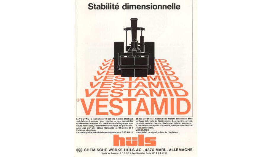 Advertisement for VESTAMID® of Chemische Werke Hüls AG, France, 1976